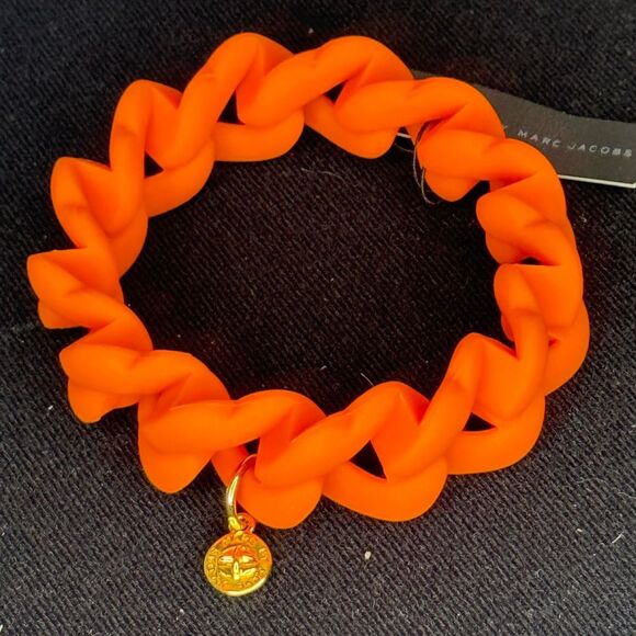 Marc By Marc Jacobs Fluora Orange Gold Turnlock Rubber Chubby Link Stretch - Picture 7 of 9
